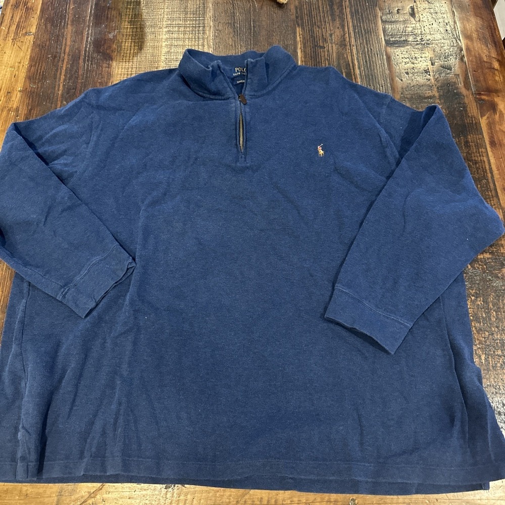 Polo Ralph Lauren Sweater Mens 4XB 1/4 Zip‎ Pullover Pony Estate Rib Blue